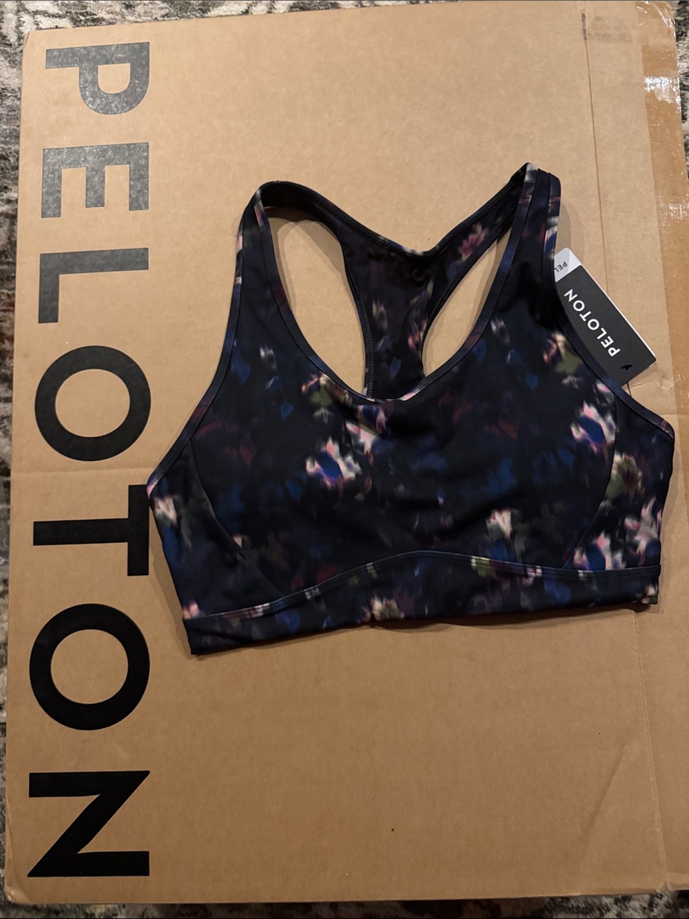 Peloton Dark Navy Multi Floral Racerback Sports Bra